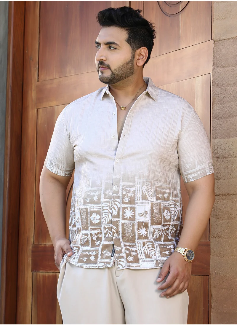 انستافاب بلس Instafab Plus Men's Ecru Beige Tropics Ombre-Tactile Shirt For Casual Wear | Spread Collar | Short Regular Sleeves | Button Closure | Plus Size Shirt Crafted With Comfort Fit For Everyday Wear