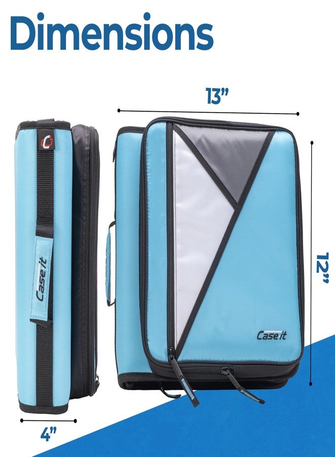 Case it The Universal Zipper Binder - 2 Inch O-Rings - Padded Pocket That Holds up to 13 Inch Laptop/Tablet - Multiple Pockets - 400 Page Capacity - Comes with Shoulder Strap - Teal LT-007 - Image 3
