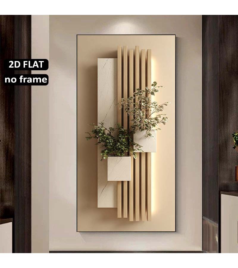 Frameless Modern Wall Art With Wooden Slats 27.5x55.1in Large Minimalist Home Decor - Image 1
