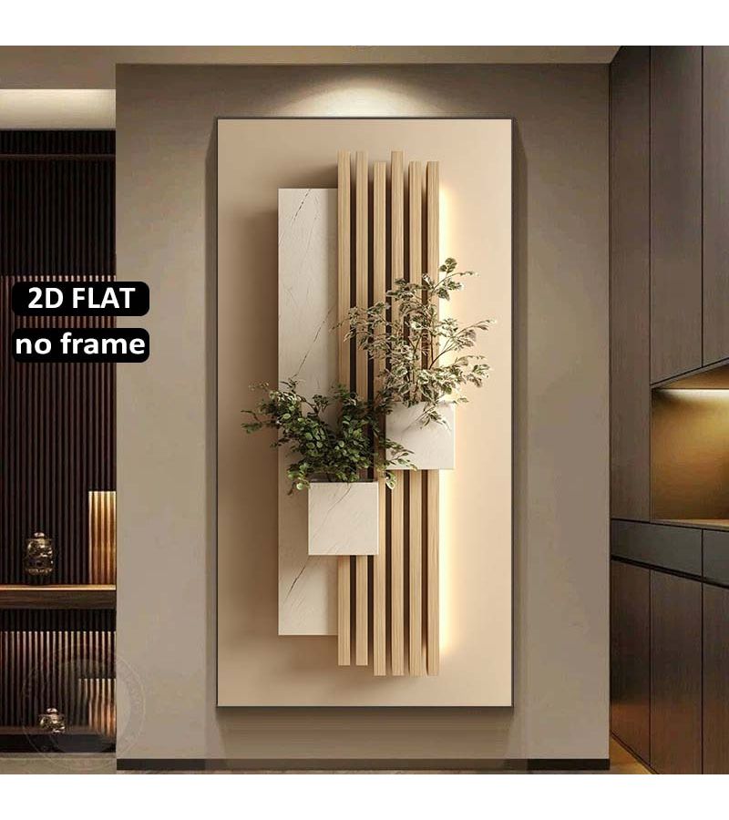 Frameless Modern Wall Art With Wooden Slats 27.5x55.1in Large Minimalist Home Decor - Image 4