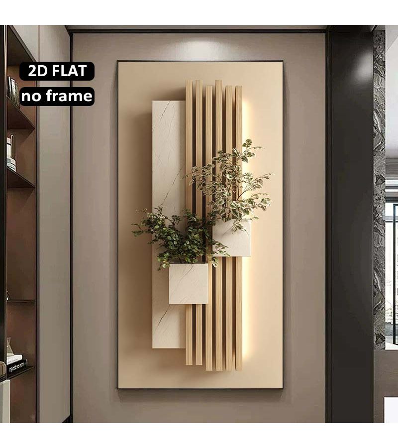 Frameless Modern Wall Art With Wooden Slats 27.5x55.1in Large Minimalist Home Decor - Image 5
