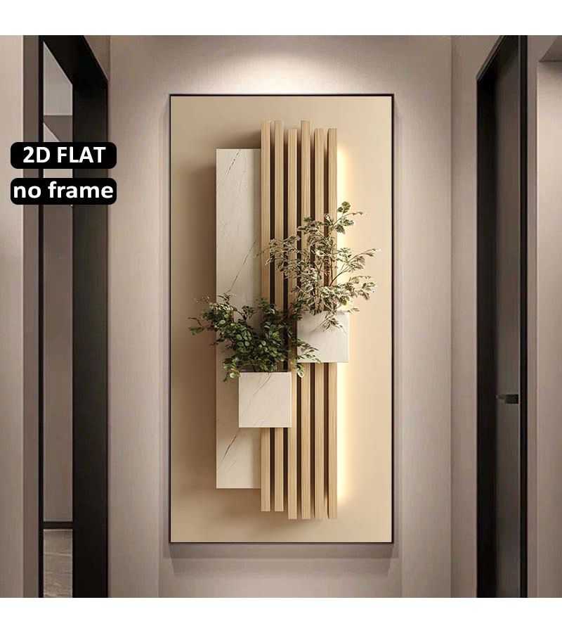 Frameless Modern Wall Art With Wooden Slats 27.5x55.1in Large Minimalist Home Decor - Image 3
