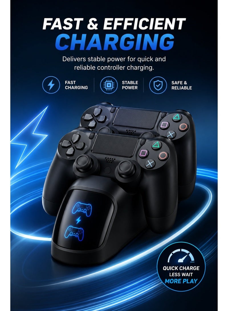 دوبي قاعدة شحن مزدوجة لاسلكية لوحدات تحكم PS4 مزودة بمؤشر شحن LED، وحامل شحن سريع عبر USB لوحدات تحكم PlayStation 4. - Image 3