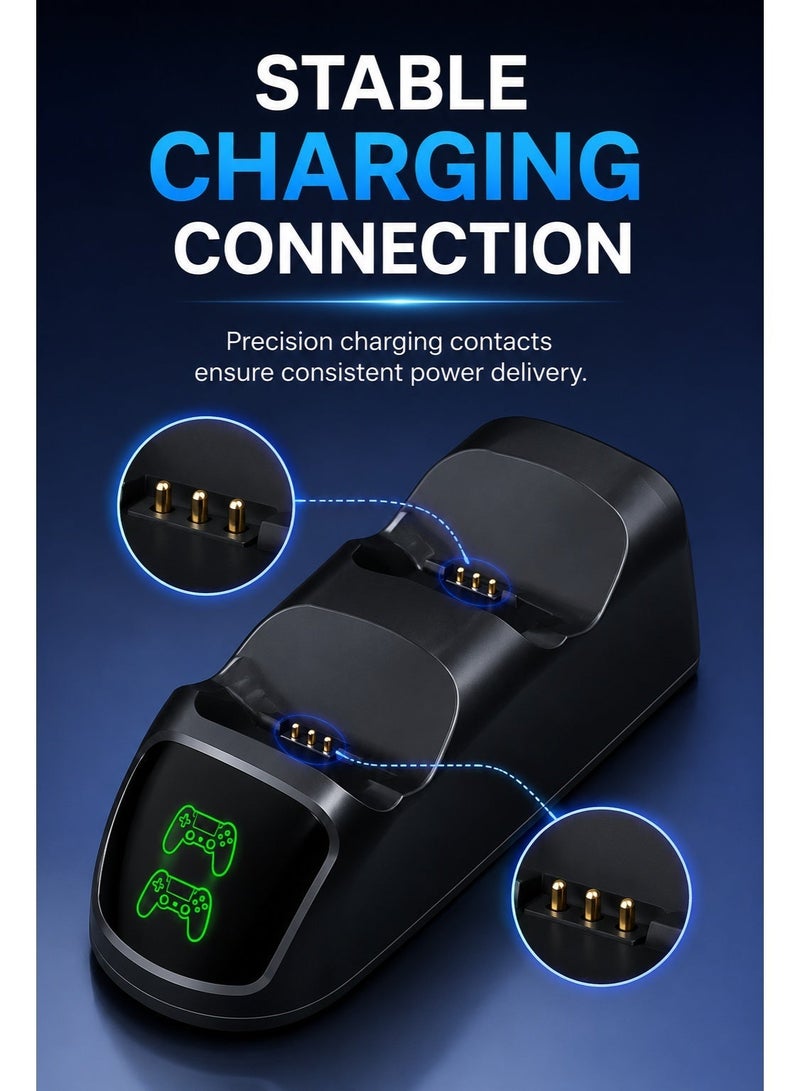 دوبي قاعدة شحن مزدوجة لاسلكية لوحدات تحكم PS4 مزودة بمؤشر شحن LED، وحامل شحن سريع عبر USB لوحدات تحكم PlayStation 4. - Image 2