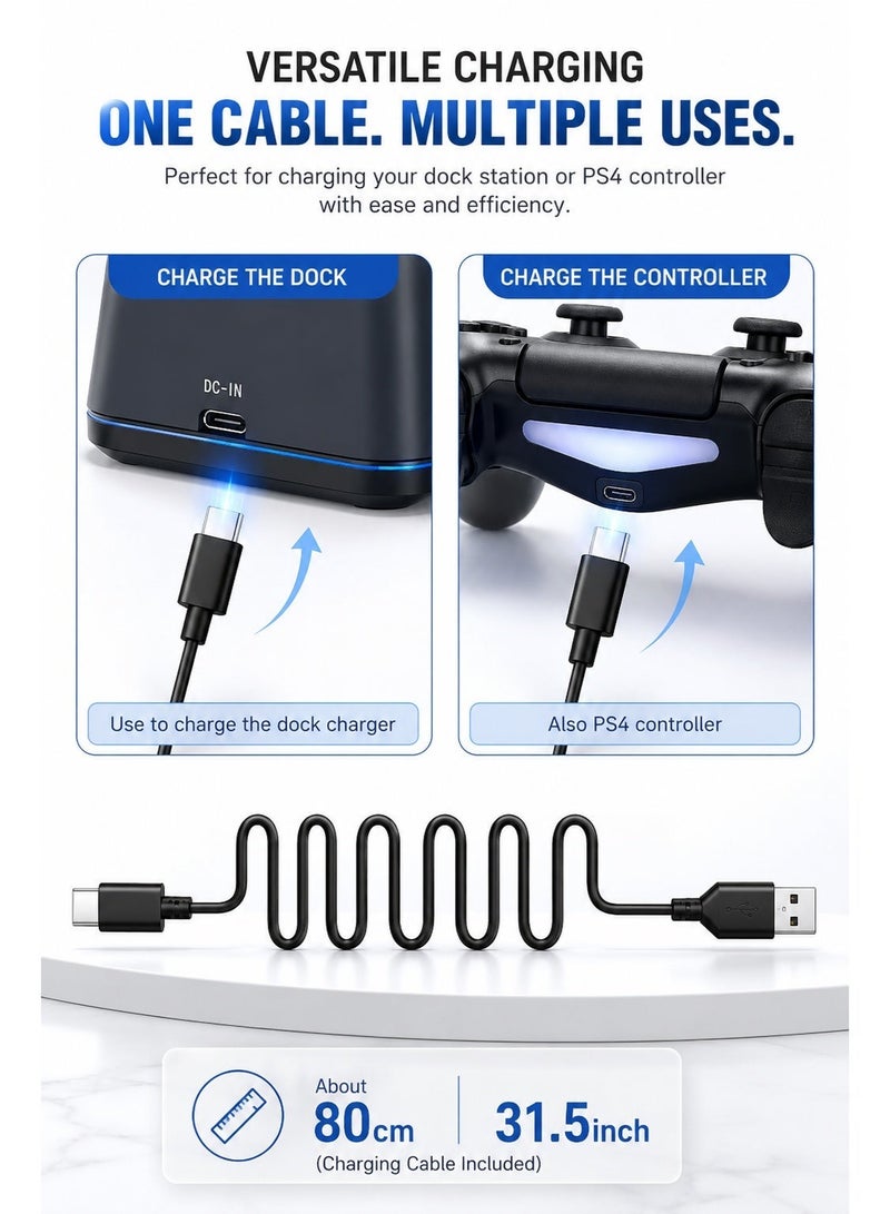 دوبي قاعدة شحن مزدوجة لاسلكية لوحدات تحكم PS4 مزودة بمؤشر شحن LED، وحامل شحن سريع عبر USB لوحدات تحكم PlayStation 4. - Image 4