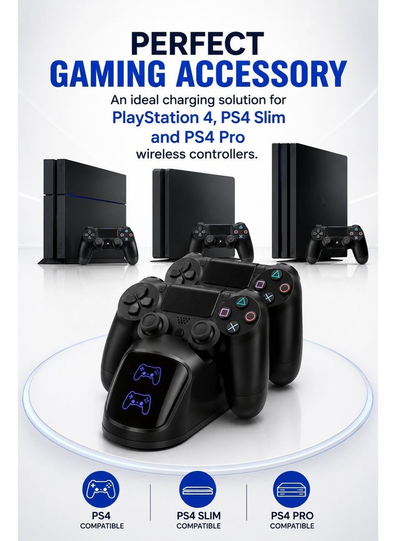 دوبي قاعدة شحن مزدوجة لاسلكية لوحدات تحكم PS4 مزودة بمؤشر شحن LED، وحامل شحن سريع عبر USB لوحدات تحكم PlayStation 4. - Image 5
