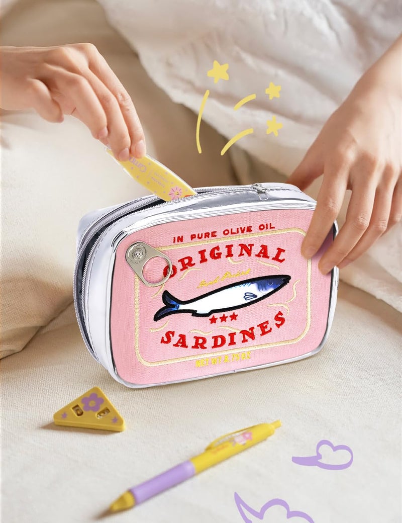 Cessfle Canned Sardines Makeup Bag, Funny Sardine Tin Fish Cosmetic Bag, Creative Cute Makeup Bag Kawaii Pencil Case Pouch, Coquette Make up Pouch for Women - Image 2