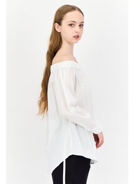 ESPRIT Women Off Shoulder Long Sleeves Shirt, White  - Image 3