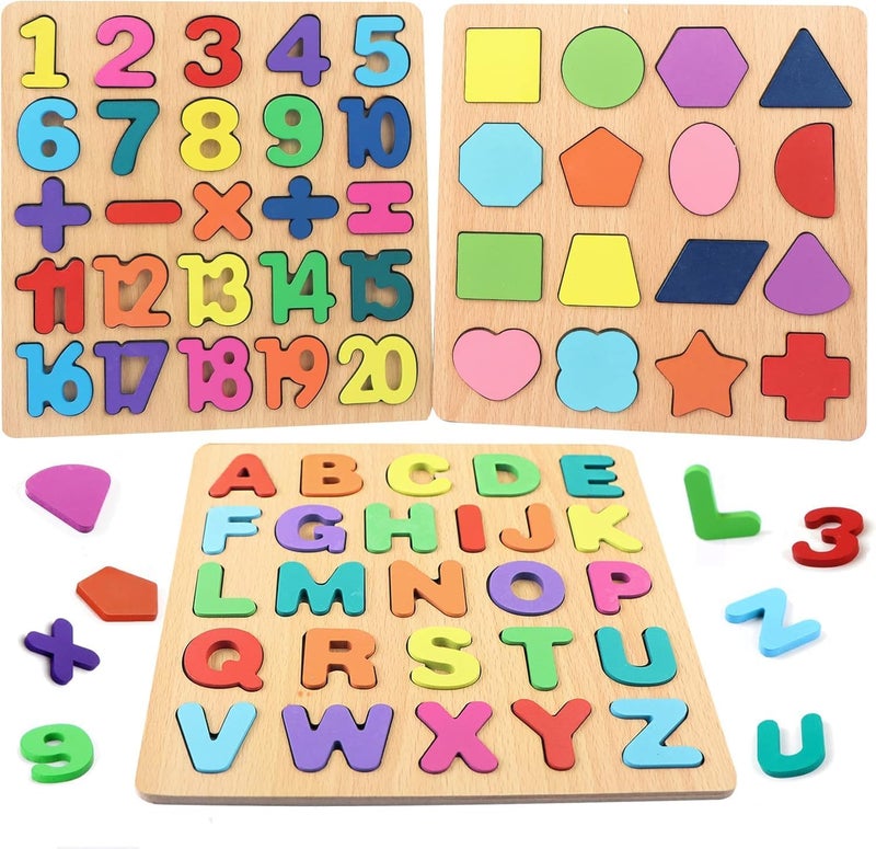 AMENDAS Wooden Learning Educational Board for Kids | Alphabet, Numbers & Shapes Puzzle Set | Activity & Educational Toys for Toddlers & Preschoolers | Puzzle Toys for 2+ Years Old Boys & Girls - Image 1