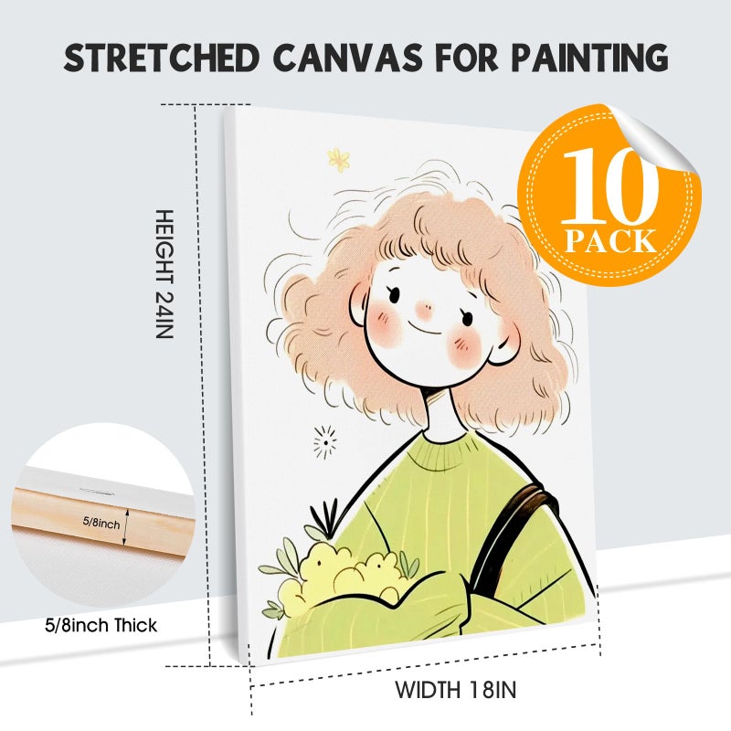 ESRICH 18x24 Inch Stretched Canvas for Painting, 10Pack Large Canvas for Painting, Primed Acid-Free Cotton Blank Canvases, Art Paint Canvases for Oil, Watercolor, Acrylic Paint, Gouache. - Image 2