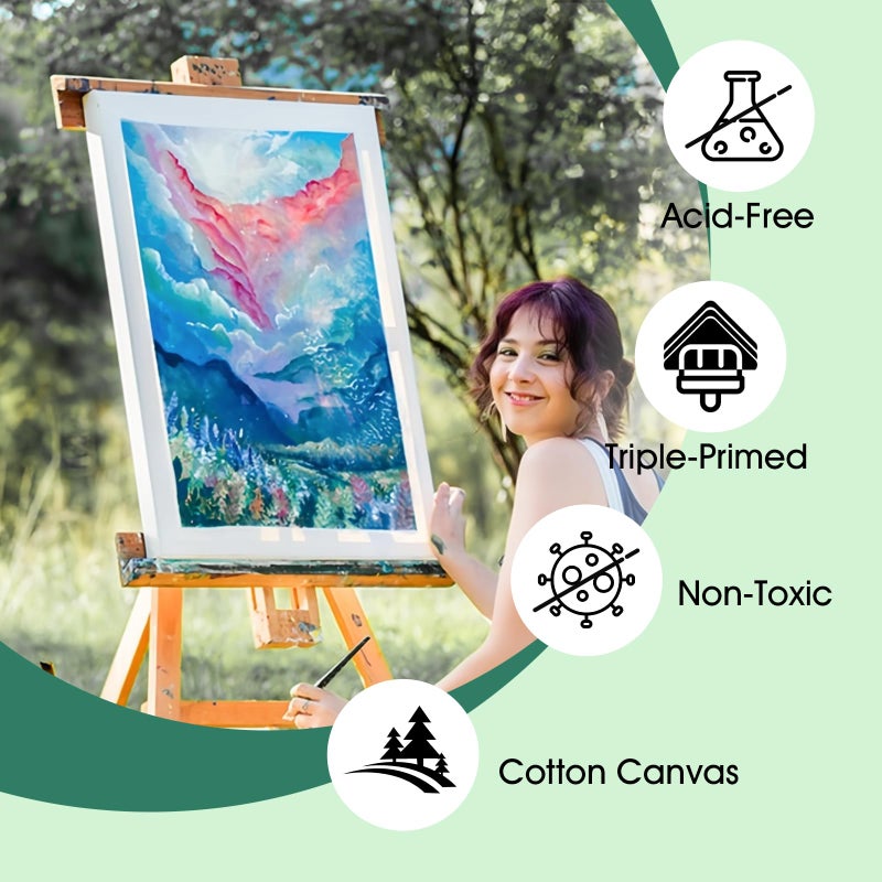 ESRICH 18x24 Inch Stretched Canvas for Painting, 10Pack Large Canvas for Painting, Primed Acid-Free Cotton Blank Canvases, Art Paint Canvases for Oil, Watercolor, Acrylic Paint, Gouache. - Image 4