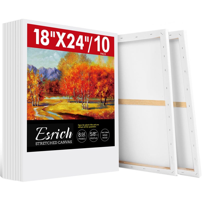 ESRICH 18x24 Inch Stretched Canvas for Painting, 10Pack Large Canvas for Painting, Primed Acid-Free Cotton Blank Canvases, Art Paint Canvases for Oil, Watercolor, Acrylic Paint, Gouache. - Image 1