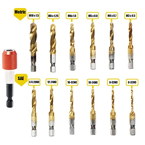 AUTOTOOLHOME Titanium Combination Drill Tap Bit Set 13PCS SAE and Metric Tap Bits Kit for Screw Thread Drilling Tapping Deburring Countersinking - Image 2