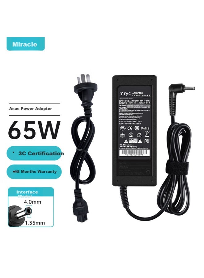 Mryc Asus Laptop Charger, 19V 3.42A 65W Universal, Compatible With Fl8700 Fl5900 R414U Ux430 Vm520U/590Z, Computer Power Adapter Cable - Image 1