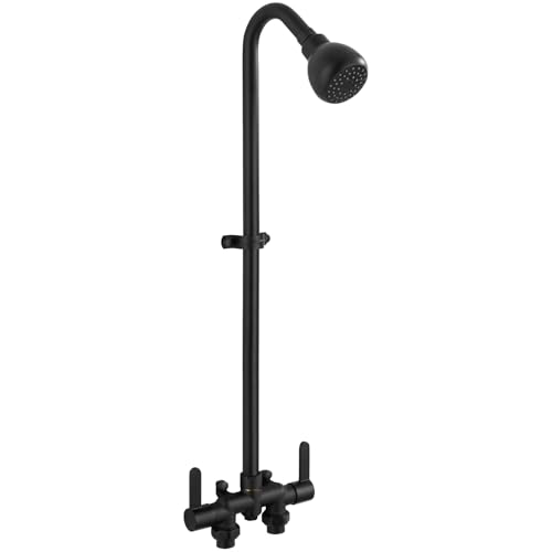 Aolemi Outdoor Shower Fixtures 31 Exposed Shower System with Shower Head 2Handle Outdoor Shower Kit 3 Inch Center Brass Mixing Valve Matte Black - Image 1
