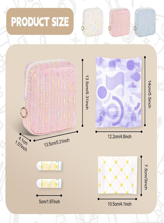 Playexen Period Bag for Teen Girls, Colorful Lines Sanitary Napkin Storage Bag, Menstrual Pad Pouches Tampon Holder for Purse (Blue - Image 2