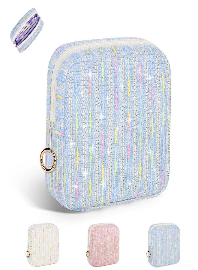 Playexen Period Bag for Teen Girls, Colorful Lines Sanitary Napkin Storage Bag, Menstrual Pad Pouches Tampon Holder for Purse (Blue - Image 1