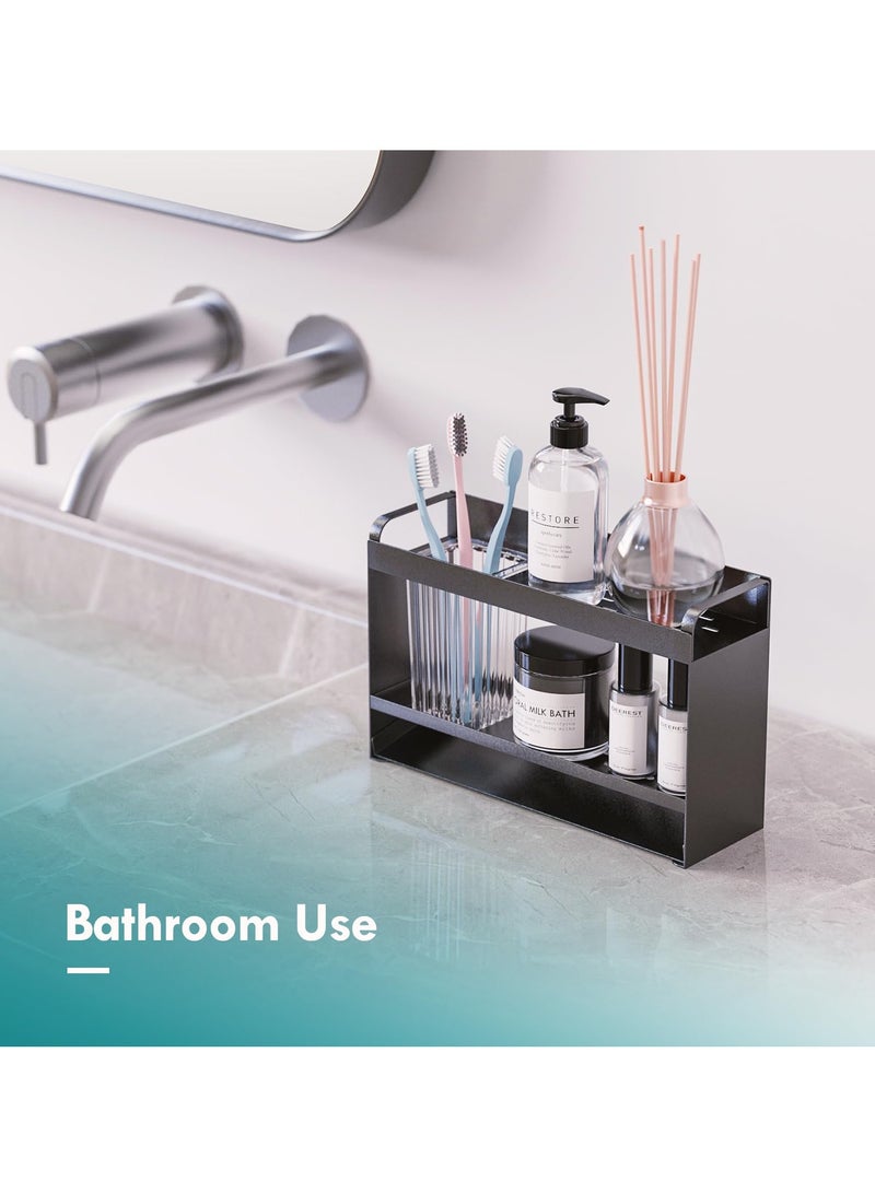 SYOSI Sponge Holder for Kitchen Sink, 2-Tier Rustproof Sink Organizer with Detachable Brush Holder, Auto-Draining Sink Caddy for Dish Soap, Brush, Scrubber, and Kitchen Accessories Storage, Black - Image 3