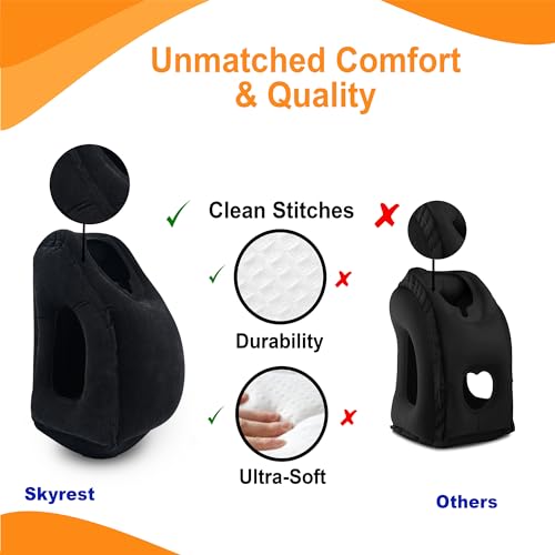 Skyrest®️ Inflatable Travel Pillow for Buses, Comfortably Support Head, Air Pillow for Sleeping to Avoid Neck, Lumbar and Shoulder Pain, Pillows for Airplanes Buses Cars Office (Black) - Image 3