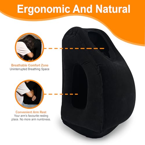 Skyrest®️ Inflatable Travel Pillow for Buses, Comfortably Support Head, Air Pillow for Sleeping to Avoid Neck, Lumbar and Shoulder Pain, Pillows for Airplanes Buses Cars Office (Black) - Image 5