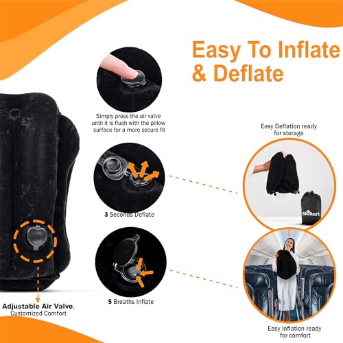 Skyrest®️ Inflatable Travel Pillow for Buses, Comfortably Support Head, Air Pillow for Sleeping to Avoid Neck, Lumbar and Shoulder Pain, Pillows for Airplanes Buses Cars Office (Black) - Image 4