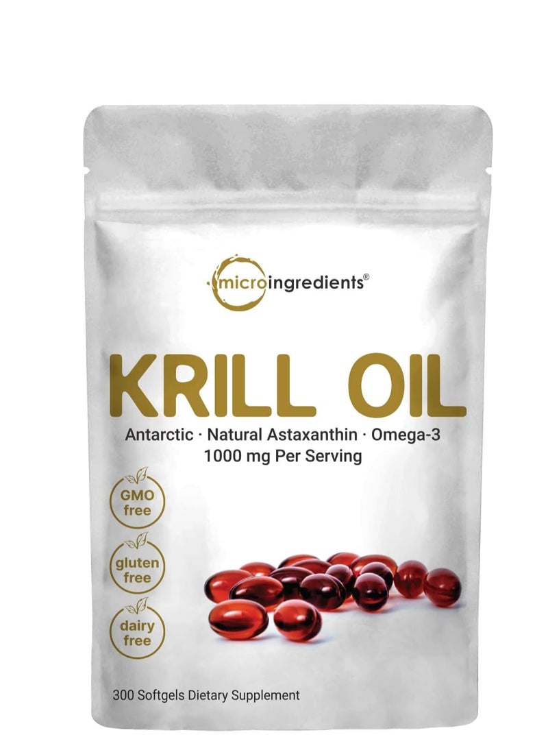 Micro Ingredients Antarctic Krill Oil Supplement, 1000Mg Per Serving, 300 Softgels, Supports Immune System And Brain Health, Premium Krill Oil Capsules Liquid, Non-Gmo 