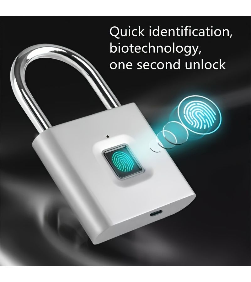 Silvery Advanced Fingerprint Smart Padlock USB Rechargeable Security Lock With Fingerprint Opening Technology For Home Office Travel Backpack Warehouse Locker - Image 1