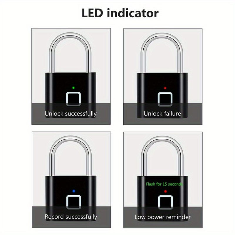 Silvery Advanced Fingerprint Smart Padlock USB Rechargeable Security Lock With Fingerprint Opening Technology For Home Office Travel Backpack Warehouse Locker - Image 5