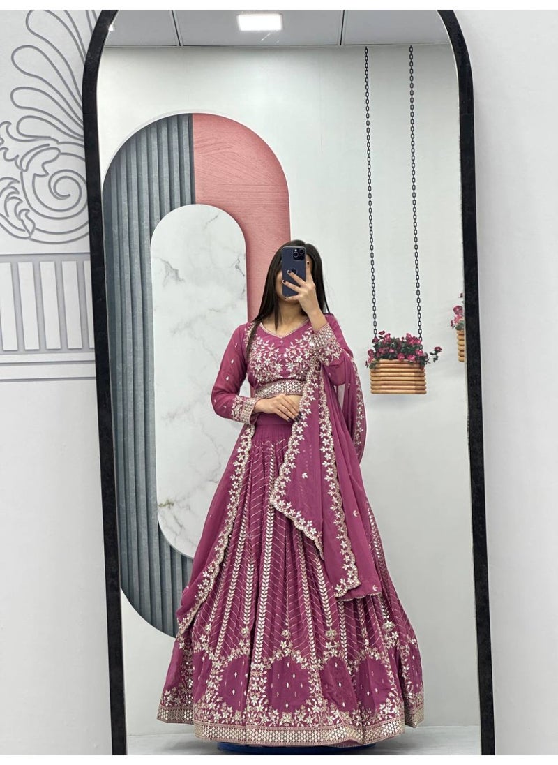 Super Asian Premium Heavy Faux Georgette Embroidered Lehenga Choli Set for Women – Fully Stitched with Dupatta  - Image 3