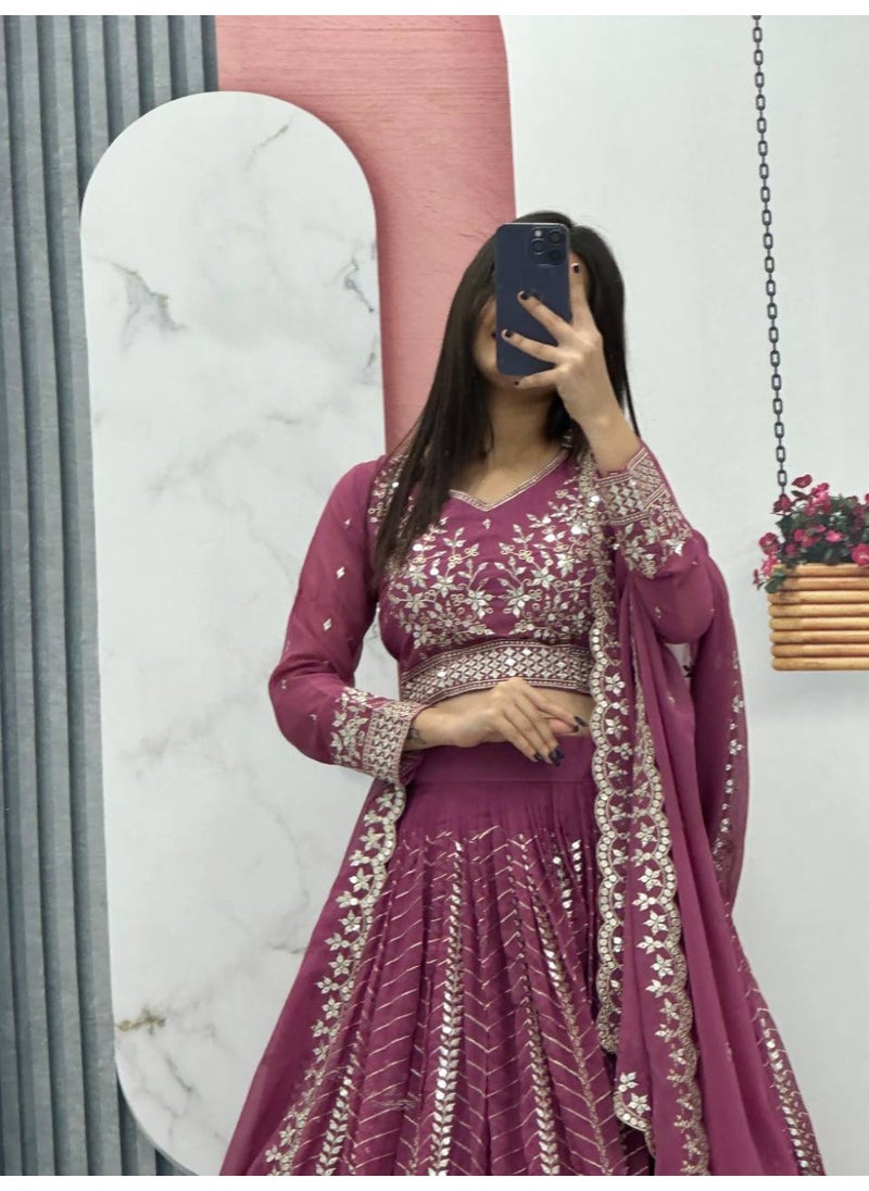 Super Asian Premium Heavy Faux Georgette Embroidered Lehenga Choli Set for Women – Fully Stitched with Dupatta  - Image 4