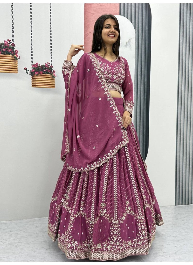 Super Asian Premium Heavy Faux Georgette Embroidered Lehenga Choli Set for Women – Fully Stitched with Dupatta  - Image 1