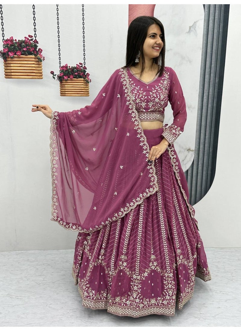 Super Asian Premium Heavy Faux Georgette Embroidered Lehenga Choli Set for Women – Fully Stitched with Dupatta  - Image 2