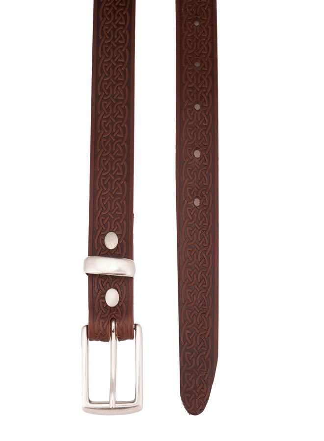 Biddy Murphy Men's Italian Leather Celtic Embossed Belt Brown, Imported, 1.25 Inch, 44-46 - Image 5