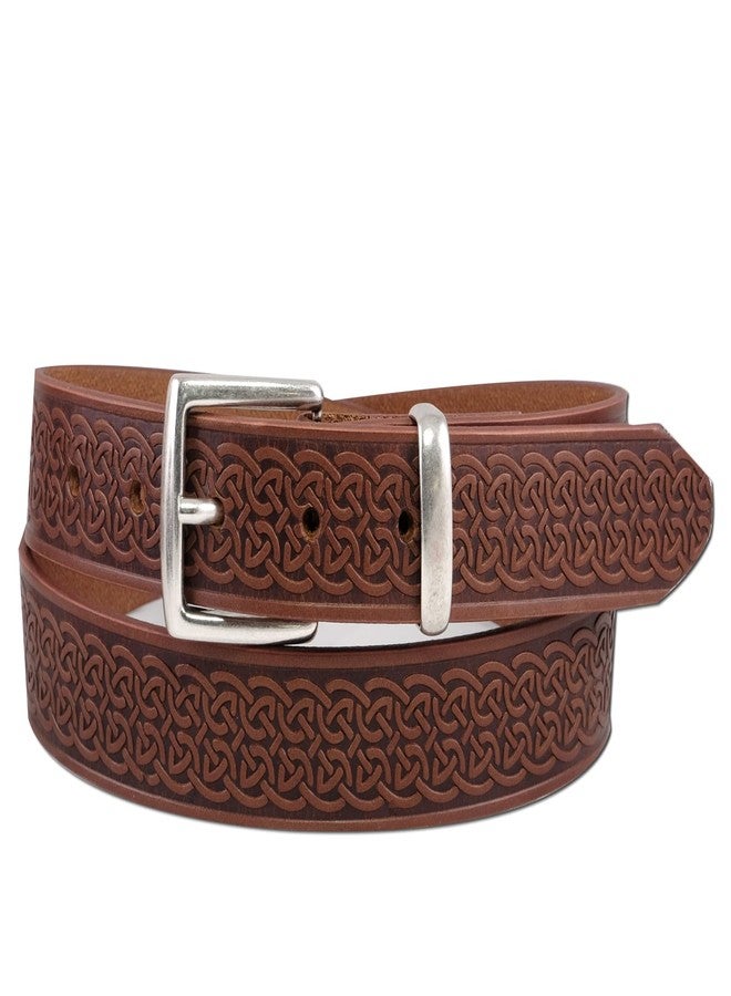 Biddy Murphy Men's Italian Leather Celtic Embossed Belt Brown, Imported, 1.25 Inch, 44-46 - Image 1