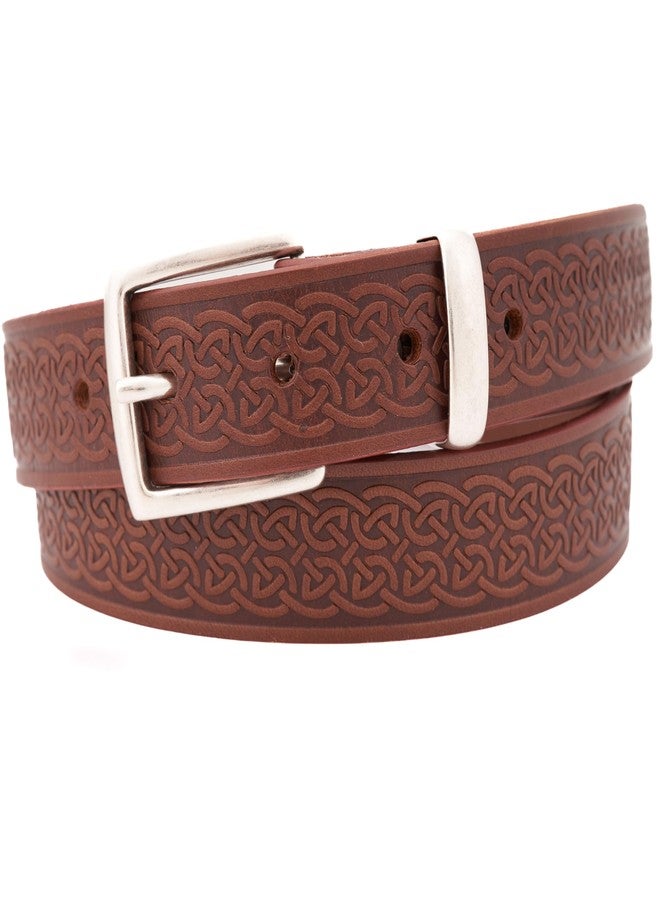 Biddy Murphy Men's Italian Leather Celtic Embossed Belt Brown, Imported, 1.25 Inch, 44-46 - Image 3