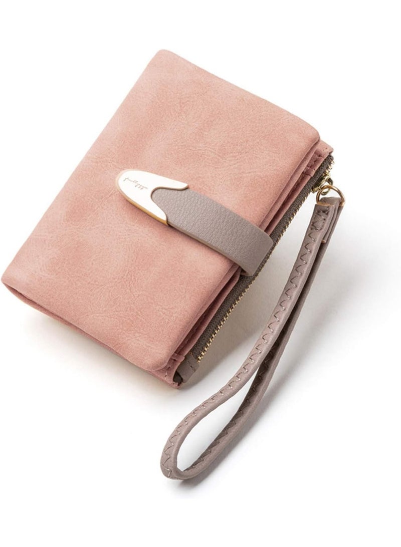 Wallets for Women Rfid Small Compact Bifold short Wallet,Ladies Wristlet Zipper Coin Purse, Pink, S - Image 1