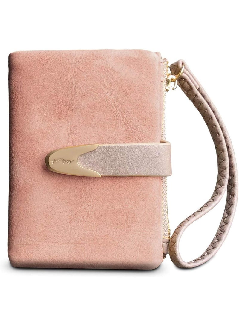Wallets for Women Rfid Small Compact Bifold short Wallet,Ladies Wristlet Zipper Coin Purse, Pink, S - Image 2