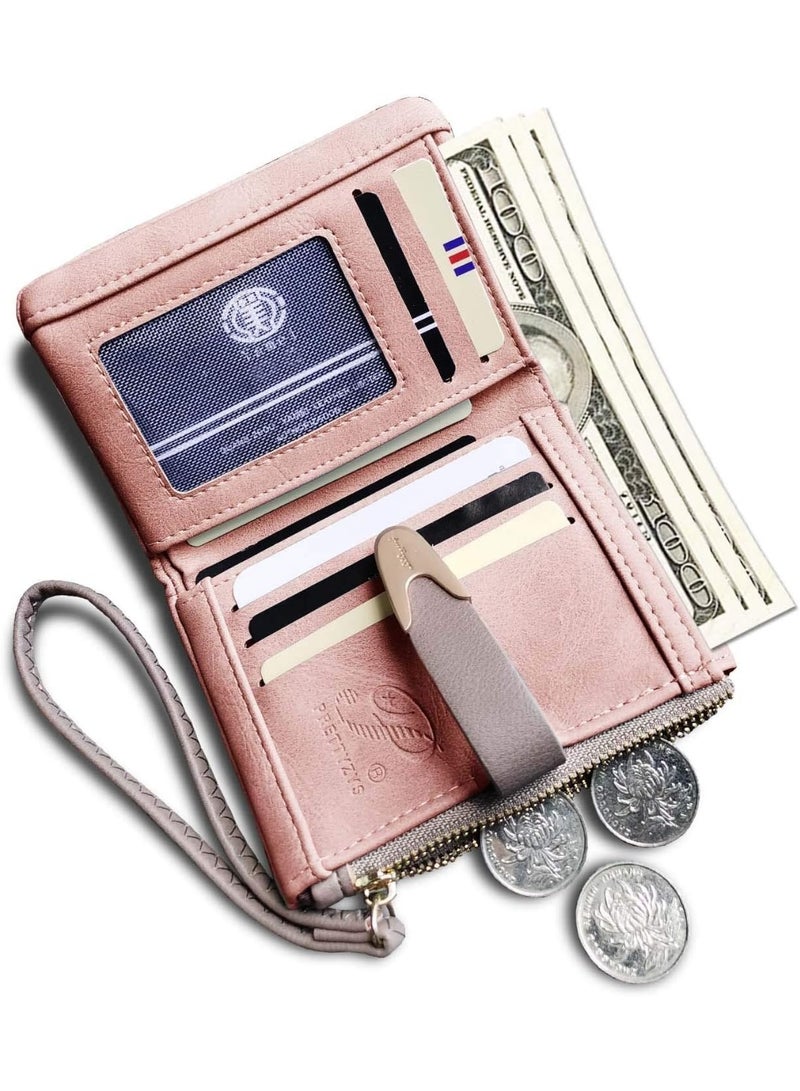 Wallets for Women Rfid Small Compact Bifold short Wallet,Ladies Wristlet Zipper Coin Purse, Pink, S - Image 4