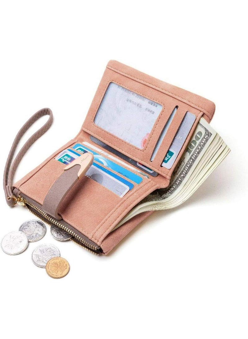 Wallets for Women Rfid Small Compact Bifold short Wallet,Ladies Wristlet Zipper Coin Purse, Pink, S - Image 3
