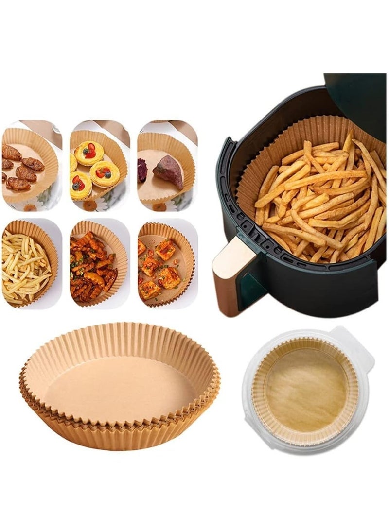 SKY-TOUCH 100 Pieces Air Fryer Disposable Paper Liners,Non Stick & Oil Proof Parchment Paper for Microwave and Gas Ovens,Square Food Grade Water-proof Baking Paper for Air Fryer,16cm/6.3inch,Brown - Image 1