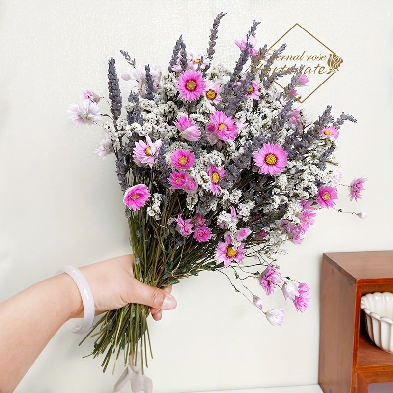 Dried Pink Daisy Flower Bouquet For Weddings Farmhouse Spring Decor - Image 1