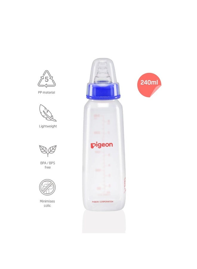 pigeon زجاجة رضاعة/تغذية للأطفال بتقنية الحركة الدودية بحلمة KPP M، للأطفال من 4 أشهر فما فوق، خالية من BPA، خالية من BPS، قاعدة مربعة، زرقاء، 240 مل - Image 2