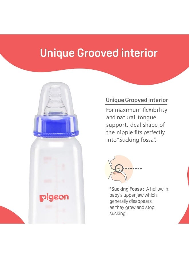 pigeon زجاجة رضاعة/تغذية للأطفال بتقنية الحركة الدودية بحلمة KPP M، للأطفال من 4 أشهر فما فوق، خالية من BPA، خالية من BPS، قاعدة مربعة، زرقاء، 240 مل - Image 4