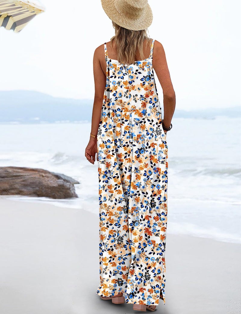 YESNO Women's Summer Casual Jumpsuits Wide Leg Overalls Floral Print Baggy Rompers with Pocket 2XL PZZCR 377 - Image 3