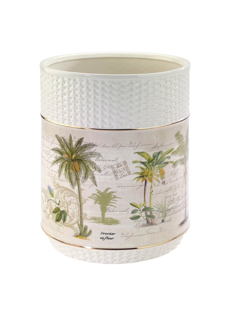 Avanti Linens Avanti Linens  Waste Basket Decorative Trash Can Guest Bathroom Essentials Tropical Inspired Bathroom Accessories Colony Palm Collection 