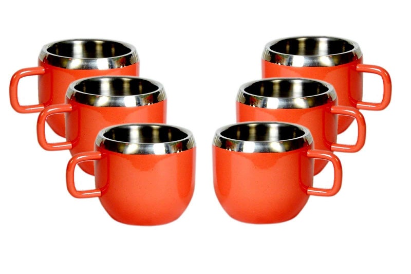 Dynore Stainless Steel Double Wall 6 Red Warm Tea Cups- Set of 6