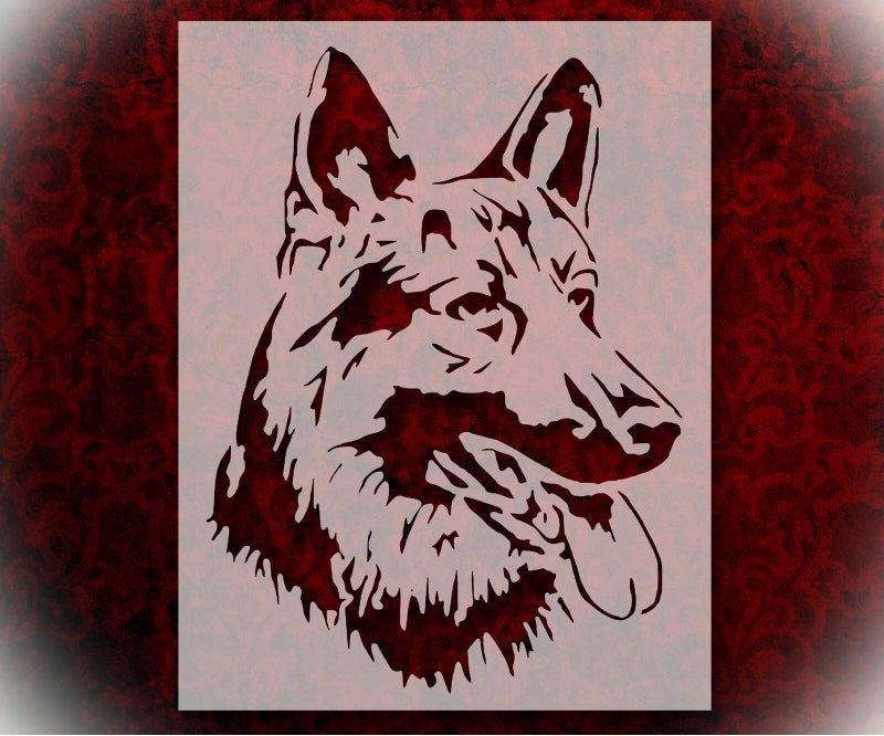 Rubstamper Rubstamper Stencil German Shepherd Dog Face Head 85 x 11 Reusable Sturdy Flexible Clear Plastic Stencils Arts and Crafts Material Scrapbooking for Airbrush Painting Drawing 