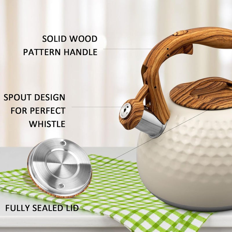 Jukmen 2024 Water Bottle Gas Kettle 3L Whistling Kettle Stainless Steel Kettle with Wood Grain Handle Stovetop Induction Kettle Camping Kettle for Gas Stove Pack of 1 - Image 4