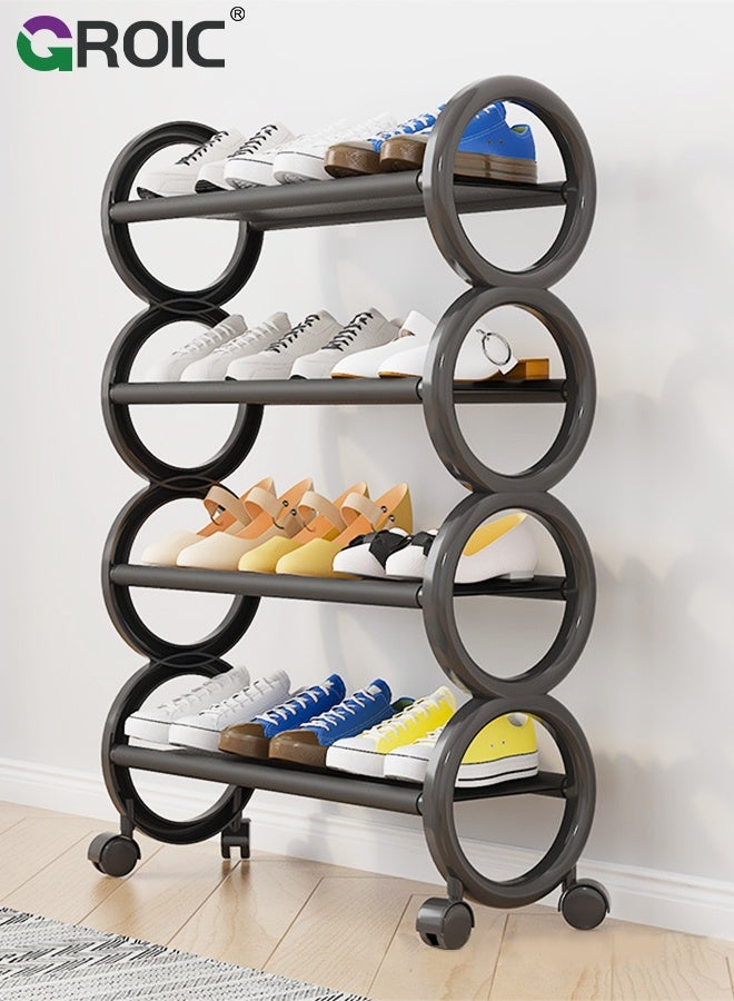GROIC Shoe Storage Rack, 4-Tier Black Shoe Rack, Shoe Shelf Storage for Sneaker and Boot, Free Standing Shoe Rack for Entryway, Garage, Small Spaces, Dorm, Rolling Entryway Shoe Organizer, Black - Image 1