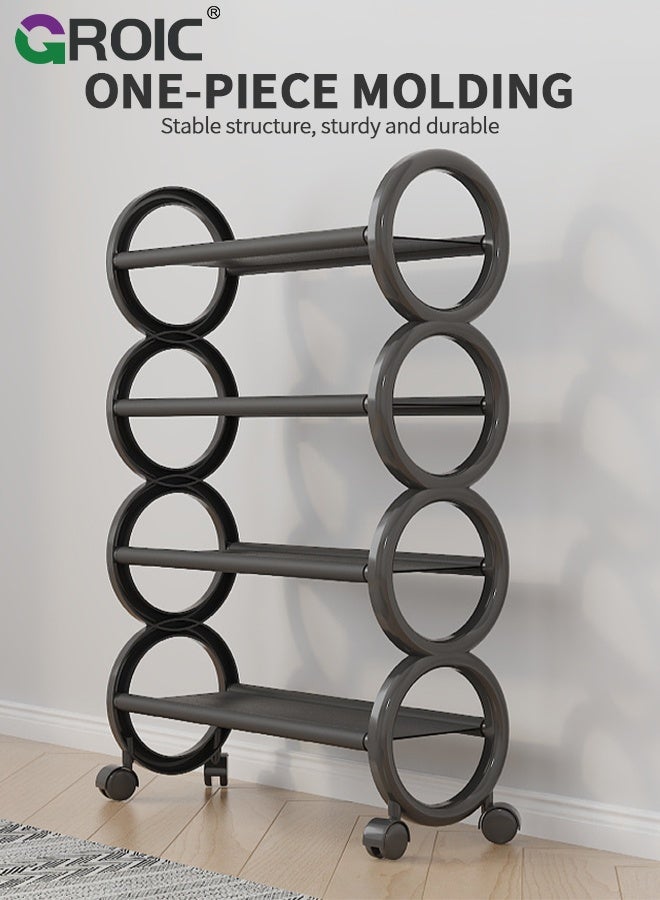GROIC Shoe Storage Rack, 4-Tier Black Shoe Rack, Shoe Shelf Storage for Sneaker and Boot, Free Standing Shoe Rack for Entryway, Garage, Small Spaces, Dorm, Rolling Entryway Shoe Organizer, Black - Image 5